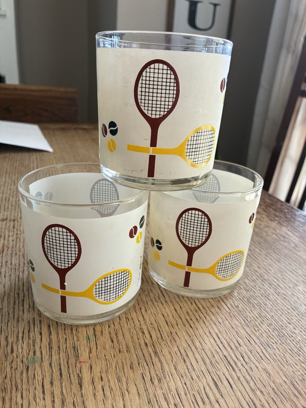 Lot Of 3 MCM Low Ball Tennis Racquet Drinking Whiskey Cocktail Glasses